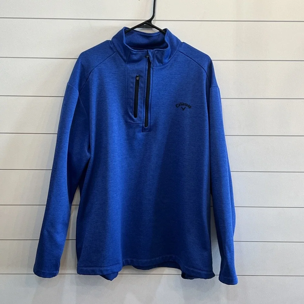 Callaway Jacket Mens 2XL XXL Blue Opti Dry Pullover Golf 1/4 Quarter Zip Logo
